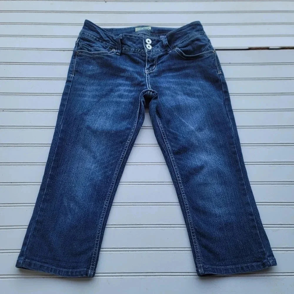 Paris Blues Women's Junior Blue Capri Dark Wash Cotton Blend Stretch Jean Sz 11